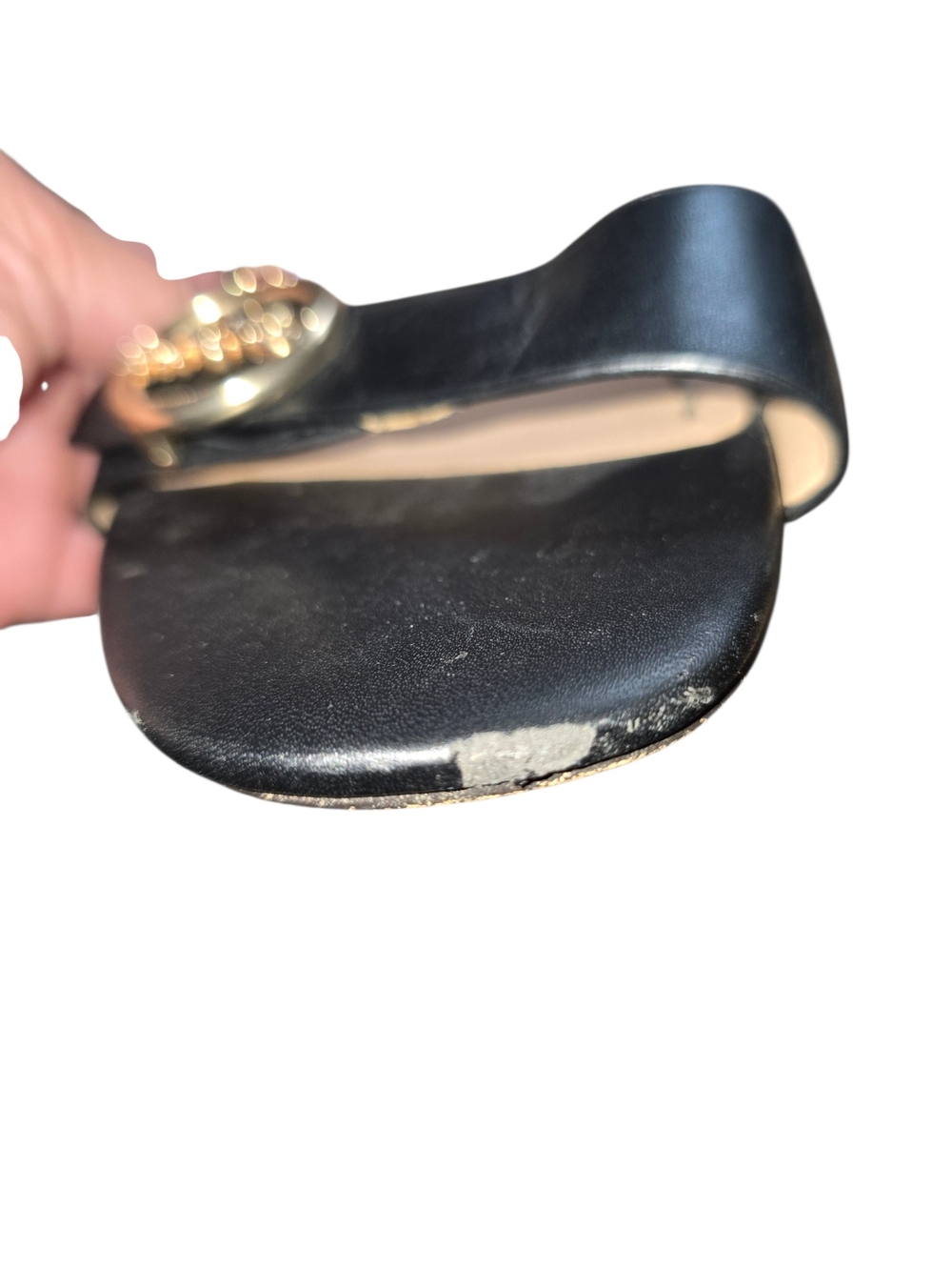Coach Maddi Black Leather Slingback Block Heel Sandals with Gold Accent Size 11 - Picture 7 of 8